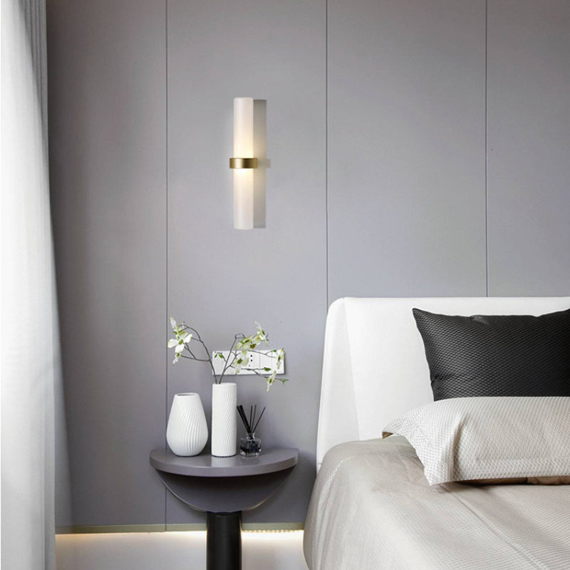 RoyaleGlow Modern Frosted Glass Tube Wall Sconce Warm White LED Light