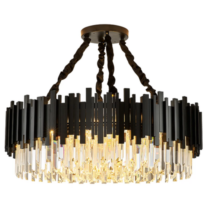 LuxRoyale Modern Black Chandelier with Clear Crystal Rods - Elegant Linear Lighting