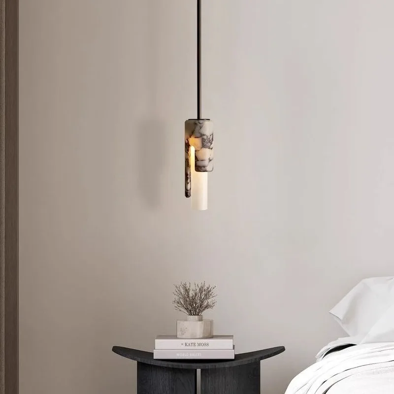 RoyaleGlow Marble Cylinder Pendant Light - Modern Natural Stone Hanging Lamp