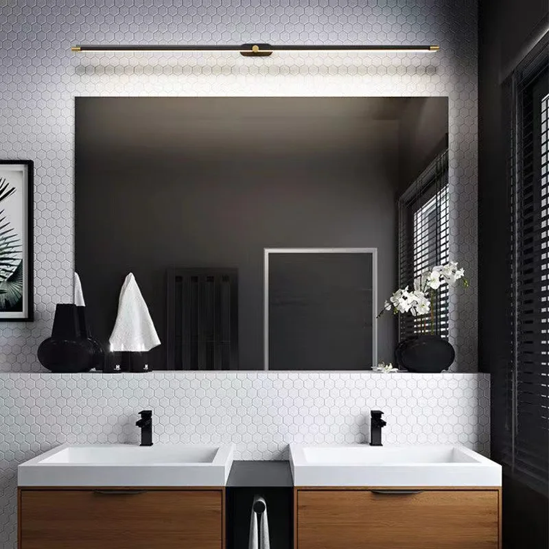 LuxRoyale Minimalist Linear Wall Lamp with Gold End Caps, Aluminum Construction