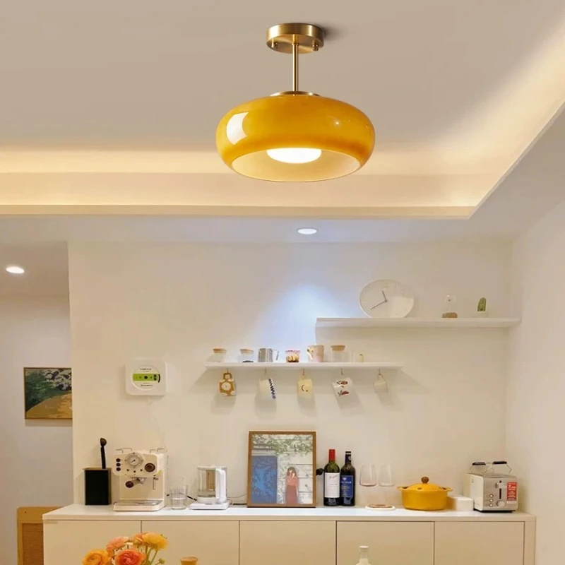 Lumora Vintage Semi-Flush Ceiling Light With Orange Dome Glass Shade For Bedroom