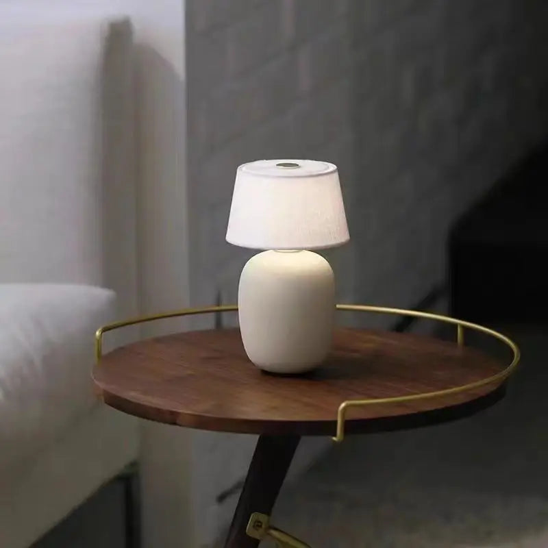Royelux Modern Ceramic LED Bedside Table Lamp with Fabric Shade for Bedroom Nightstand