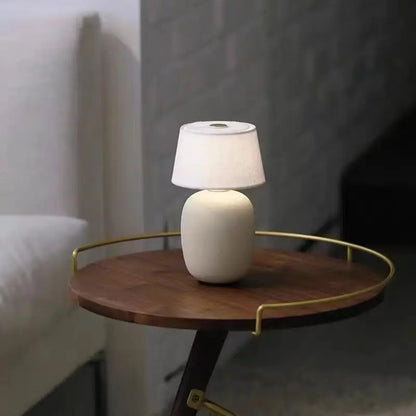 Royelux Modern Ceramic LED Bedside Table Lamp with Fabric Shade for Bedroom Nightstand