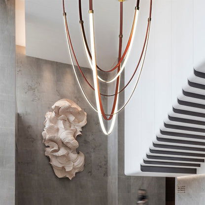 LuxRoyale Modern Leather Strap LED Chandelier - Dimmable Black Gold Chrome Finishes