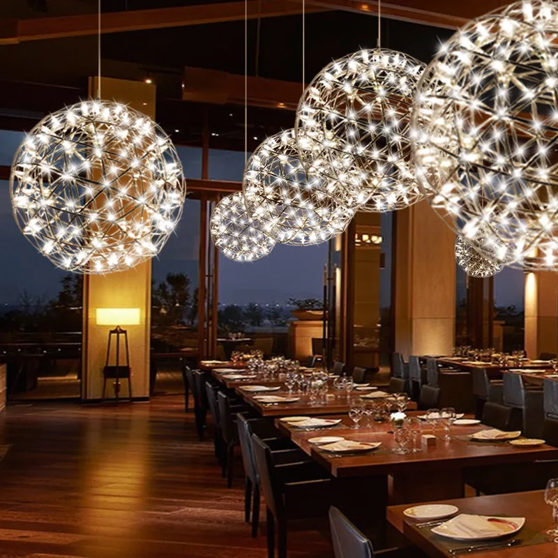 LuxRoyale Modern Ball Chandelier - Metal Sphere With  Starry Glow