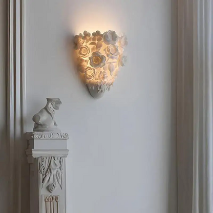 LuxRoyale French Provincial Floral Rose Carved LED Wall Sconce - Resin Wall Lamp for Bedroom Living Room and Hallway