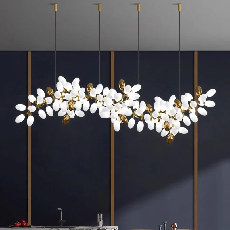 RoyaleGlow Golden Branch Modern Chandelier - Frosted Glass LED  Pendant Light Decor