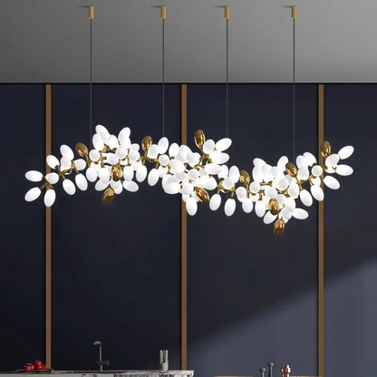 RoyaleGlow Golden Branch Modern Chandelier - Frosted Glass LED  Pendant Light Decor