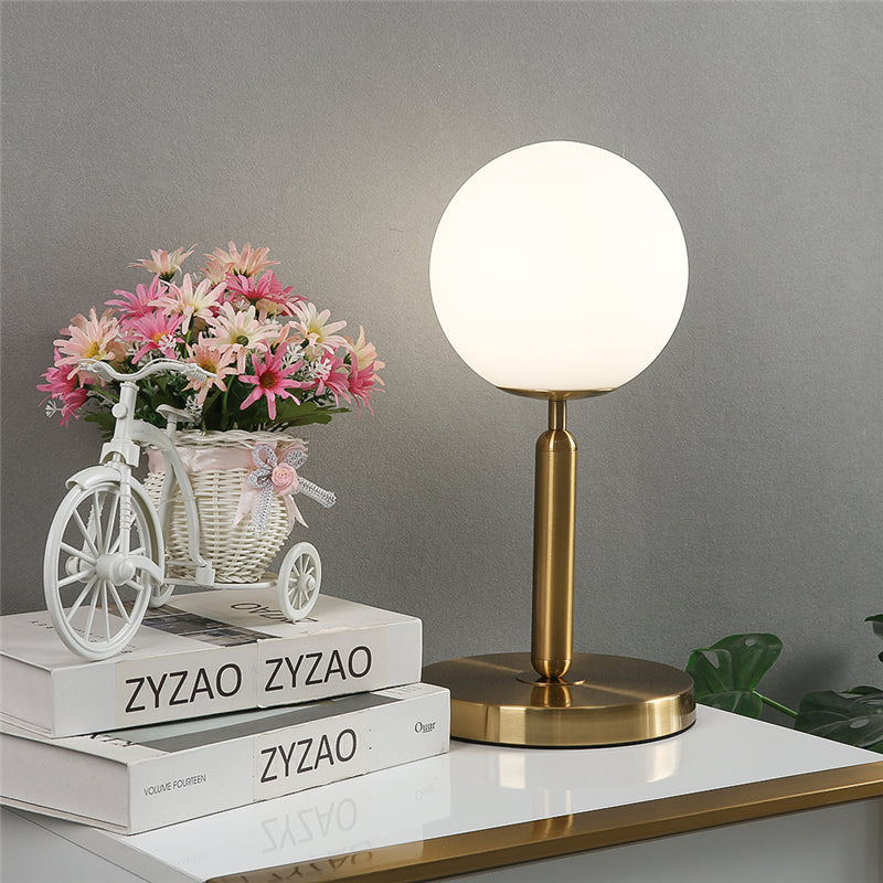 Royelux Modern Brass Table Lamp with Frosted Glass Globe for Bedroom & Office