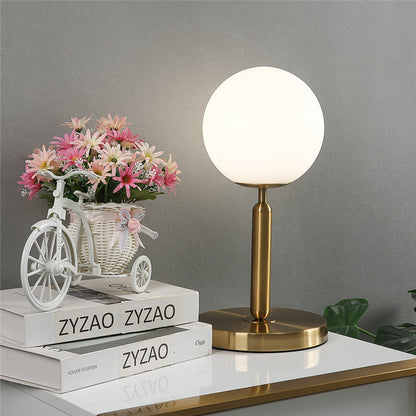 Royelux Modern Brass Table Lamp with Frosted Glass Globe for Bedroom & Office