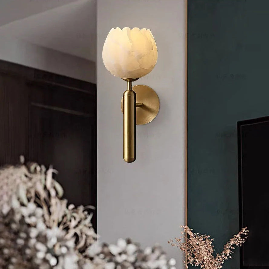 Royelux Alabaster Brass Wall Sconce Light with LED Compatibility