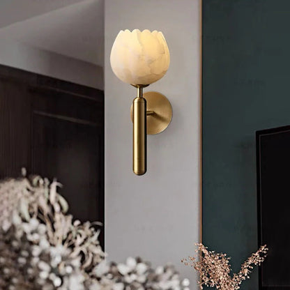 Royelux Alabaster Brass Wall Sconce Light with LED Compatibility