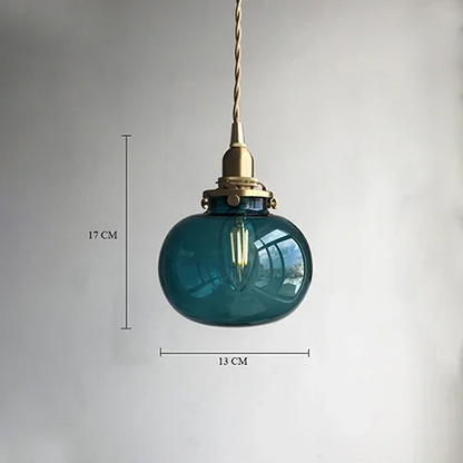 Lumora Hand-Blown Teal Glass Orb Pendant Light with Brushed Brass