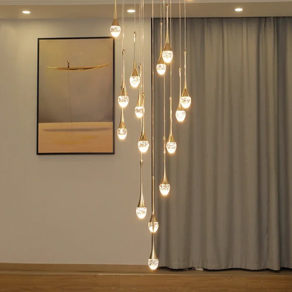 LuxRoyale Waterfall Gold LED Crystal Chandelier for Staircase Entryway