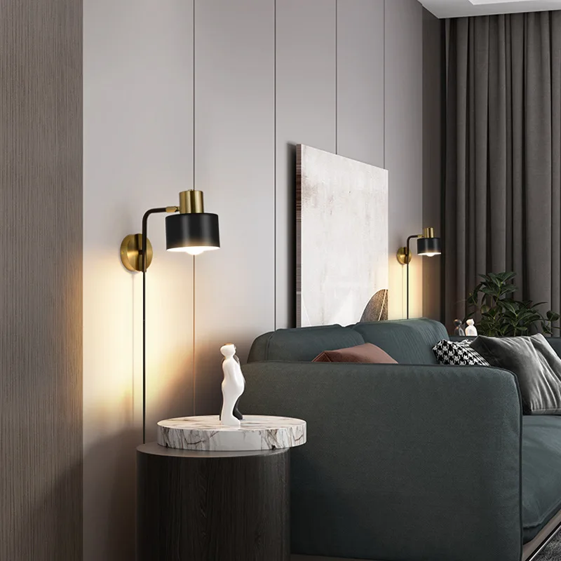 RoyaleGlow Modern Brass Adjustable Wall Sconce with Black Metal Shade