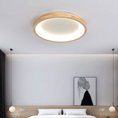RoyaleGlow Modern Wood LED Flush Mount Ceiling Light-Minimalist Round Fixture