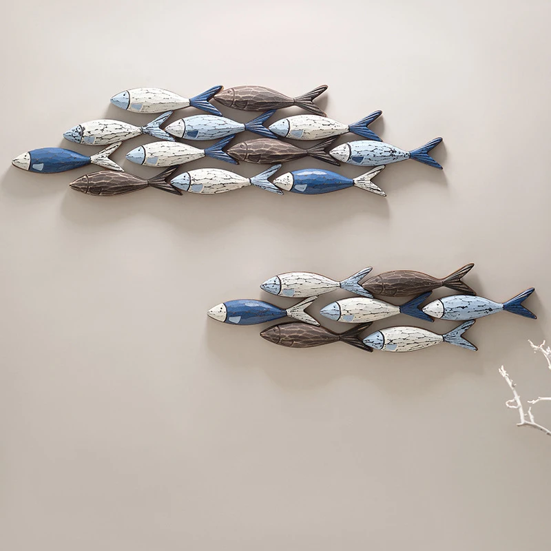 Royelux Coastal Wooden Fish Wall Art Decor,  Hand-Painted Rustic Ocean Scene