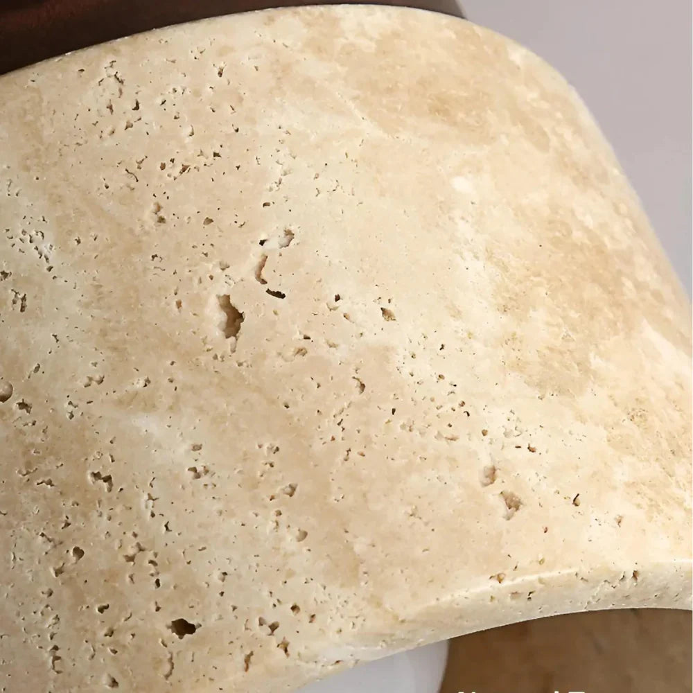 RoyaleGlow Japandi Travertine Wood LED Flush Mount Ceiling Light - Modern Minimalist