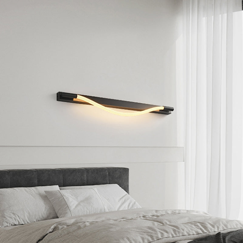 LuxRoyale Modern Black LED Wall Sconce - Flexible Wave Design for Ambient Lighting