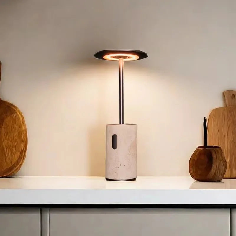 RoyaleGlow Rechargeable Travertine LED Table Lamp with Touch Dimming