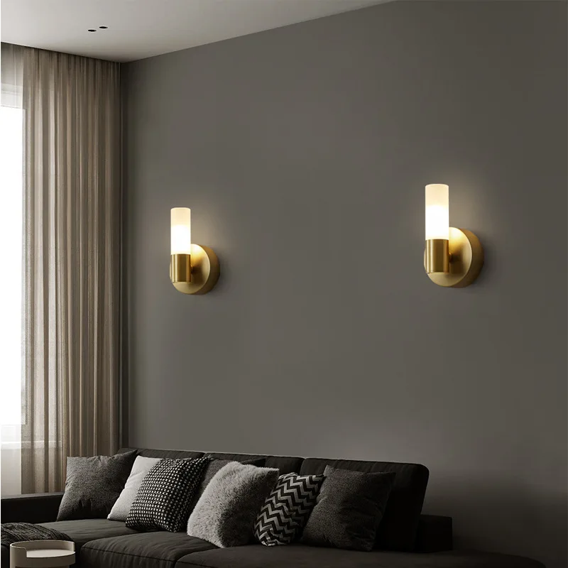 LuxRoyale Etched Glass Cylinder Shade Brass Wall Lamp