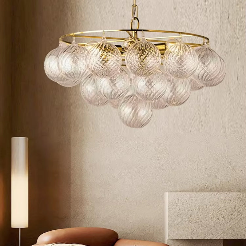 LuxRoyale Glass Bubble Chandelier-Modern Gold Orb Pendant Light Fixture