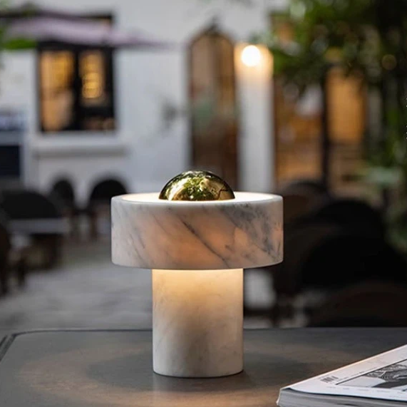 LuxRoyale Alabaster & Brass Minimalist Table Lamp Modern Bedside Accent Light