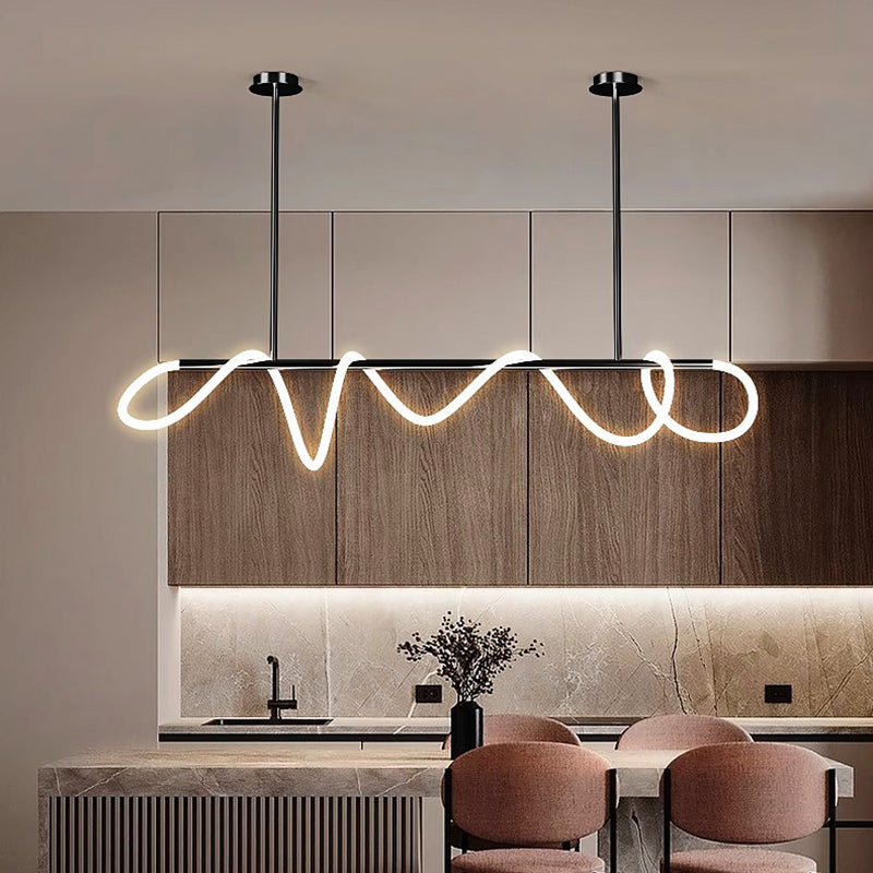 RoyaleGlow Modern LED Linear Chandelier - Flexible Wave Design for Dining & Kitchen