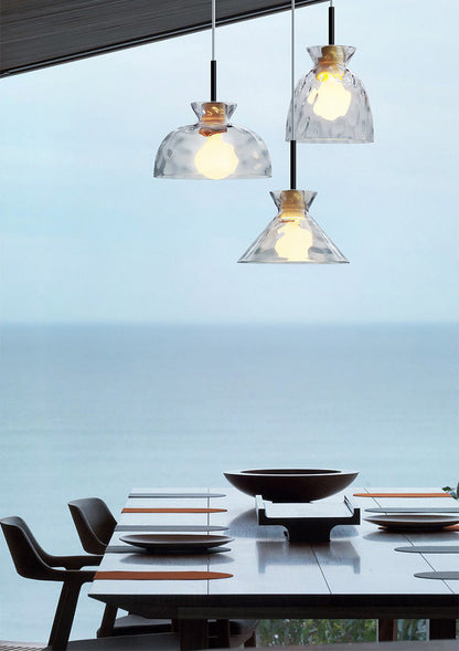 RoyaleGlow Modern Textured Glass Pendant Light with Wood Detail
