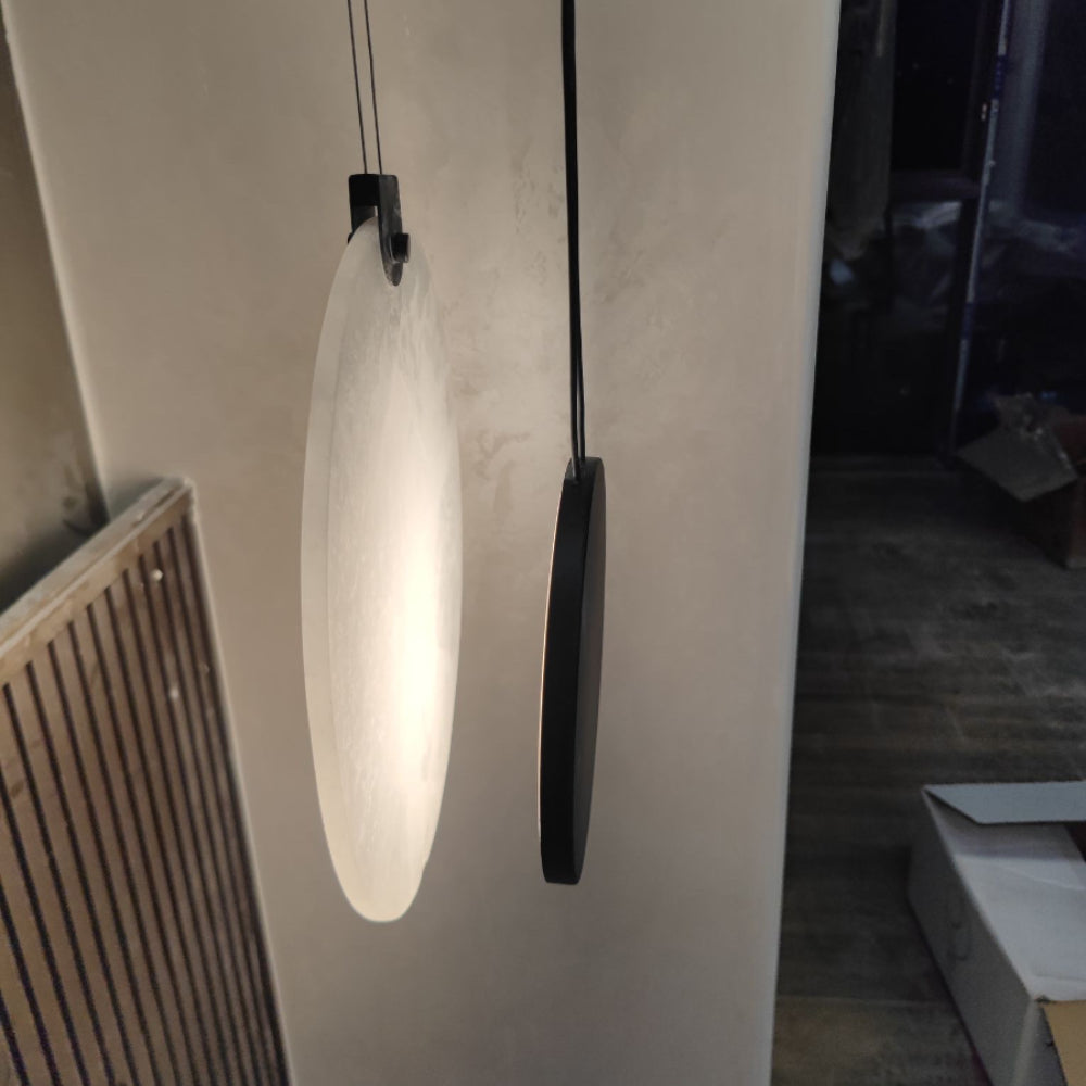 LuxRoyale Luna Alabaster LED Pendant Light-Black & White Disc Design