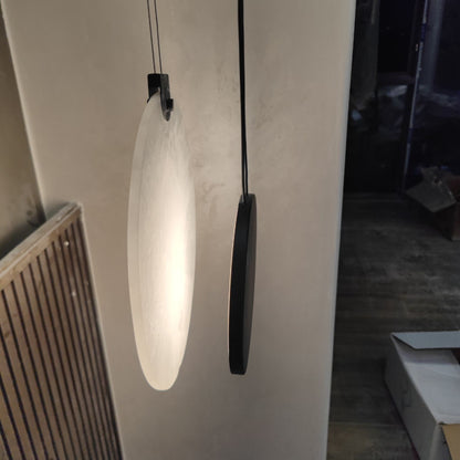 LuxRoyale Luna Alabaster LED Pendant Light-Black & White Disc Design