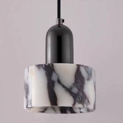 RoyaleGlow Black Marble Cylinder Pendant Light - Modern Ceiling Fixture