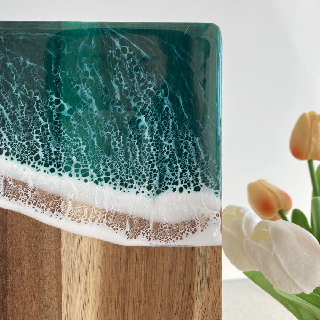 Royelux Luxury Acacia Wood Charcuterie Board with Coastal Resin Art