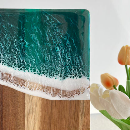 Royelux Luxury Acacia Wood Charcuterie Board with Coastal Resin Art
