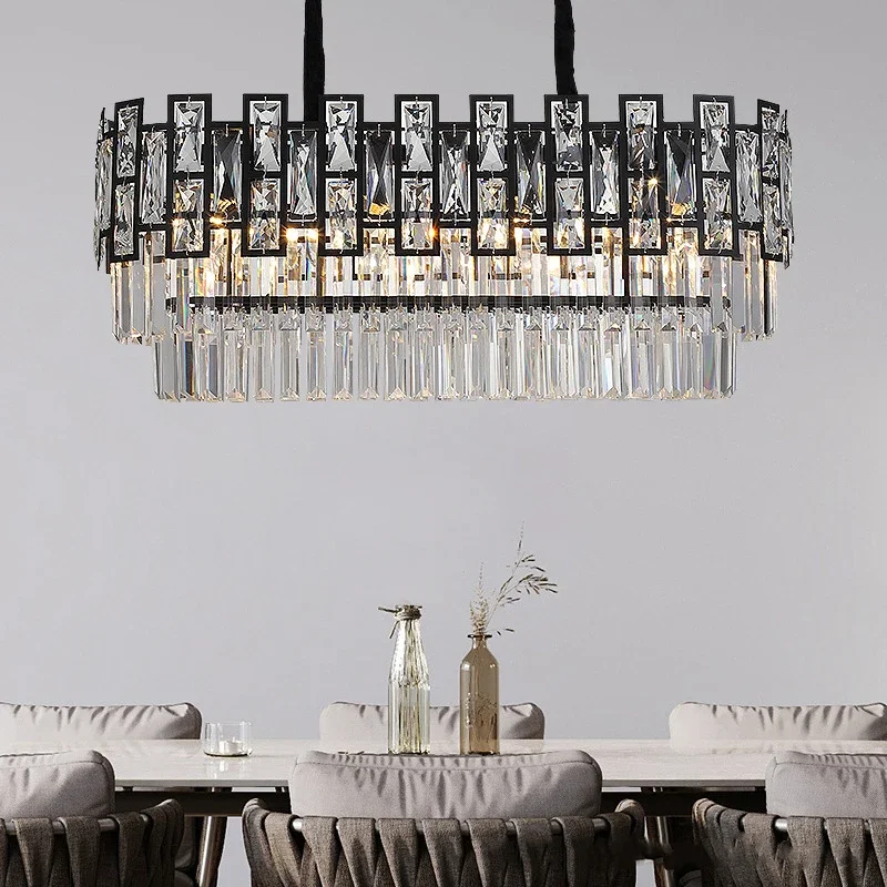 LuxRoyale Modern Crystal Chandelier Round Black Ceiling Light Fixture