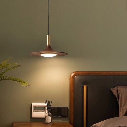 Lumora Elegant Wood & Brass Disc Pendant Light for Dining