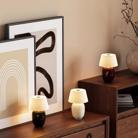 Royelux Modern Ceramic LED Bedside Table Lamp with Fabric Shade for Bedroom Nightstand