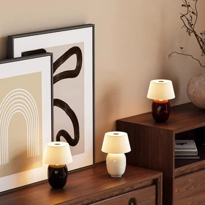 Royelux Modern Ceramic LED Bedside Table Lamp with Fabric Shade for Bedroom Nightstand