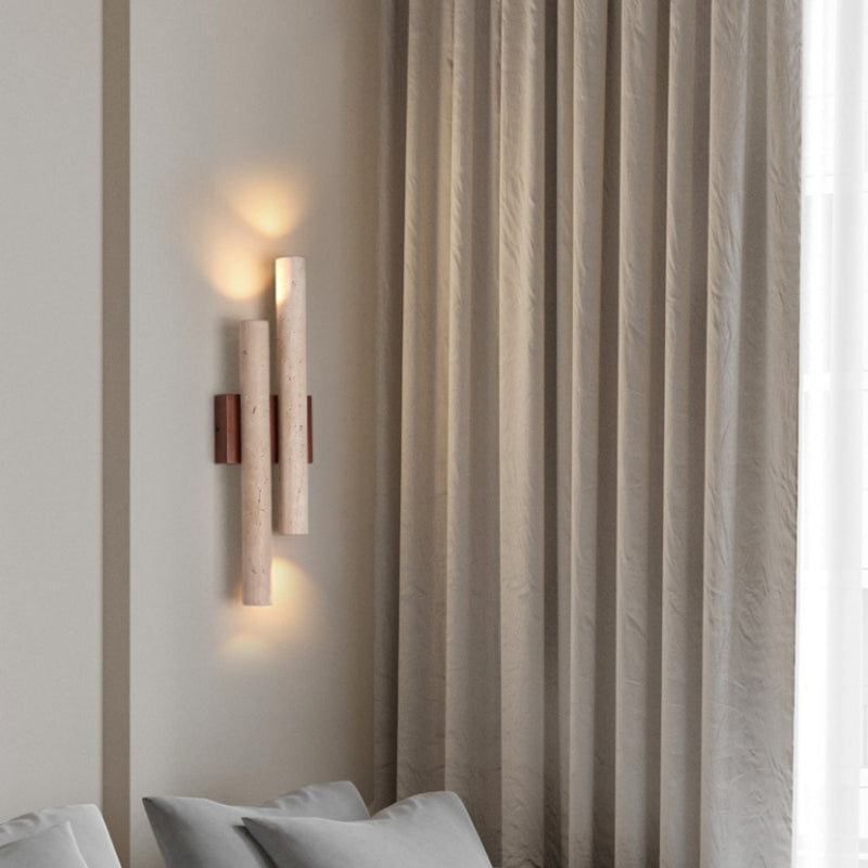 RoyaleGlow Travertine Wall Sconce-Wooden Base LED Light Fixture