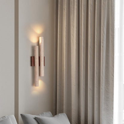 RoyaleGlow Travertine Wall Sconce-Wooden Base LED Light Fixture
