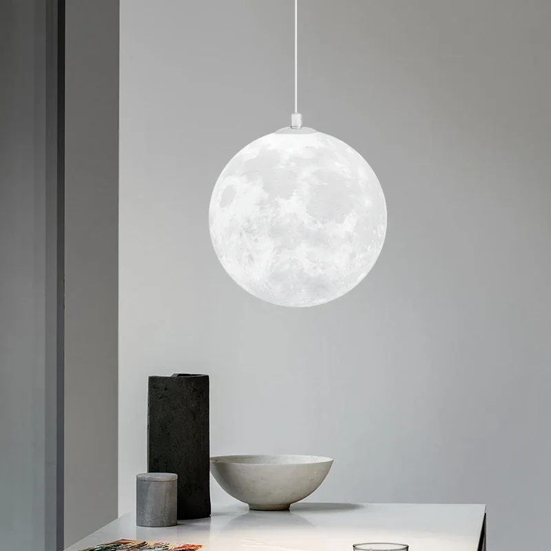 LuxRoyale Moon Pendant Light - 3D-Printed Lunar Surface Chandelier, Warm Ambient Glow