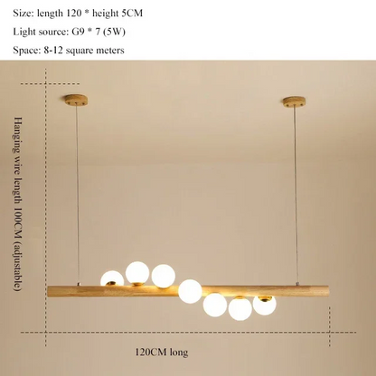 RoyaleGlow Modern Linear Pendant Light - Walnut Wood Glass Island Chandelier