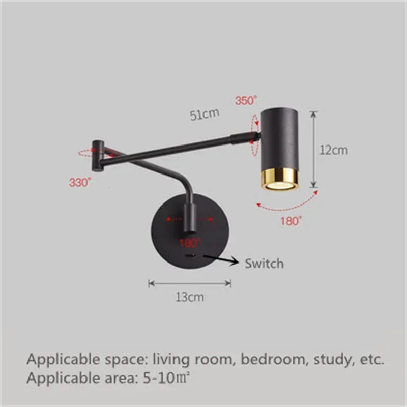 LuxRoyale Modern Adjustable Metal Wall Sconce - Swing Arm Reading Light