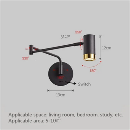 LuxRoyale Modern Adjustable Metal Wall Sconce - Swing Arm Reading Light