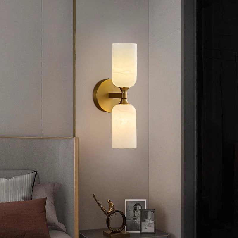 LuxRoyale Modern LED Alabaster Wall Sconce - Elegant Brass Tube Light