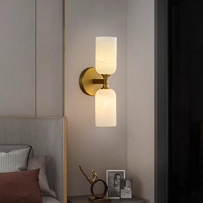 LuxRoyale Modern LED Alabaster Wall Sconce - Elegant Brass Tube Light