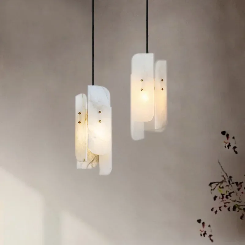RoyaleGlow Modern Alabaster Pendant Light - Brass Hanging Lamp for Dining, Kitchen, Bedroom
