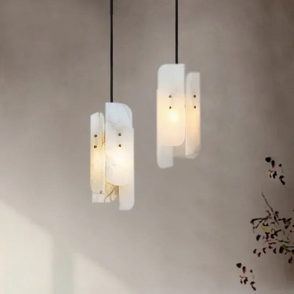 RoyaleGlow Modern Alabaster Pendant Light - Brass Hanging Lamp for Dining, Kitchen, Bedroom