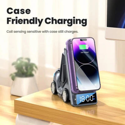 Royaleva 5-in-1 Forklift Design Wireless Charger with Alarm Clock and Night Light
