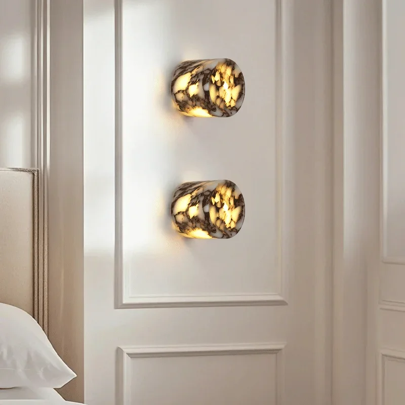 RoyaleGlow Natural Marble Wall Sconce - Modern Luxury Light with Black & White Stone